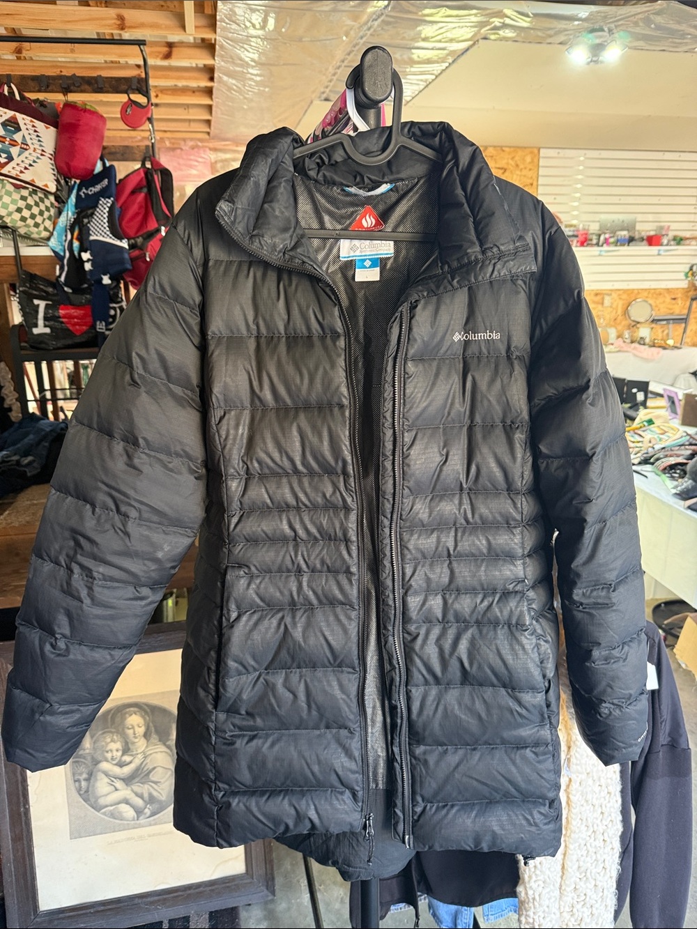 Columbia Black Quilted Packable long Puffer Coat Omni-heat size L Women’s